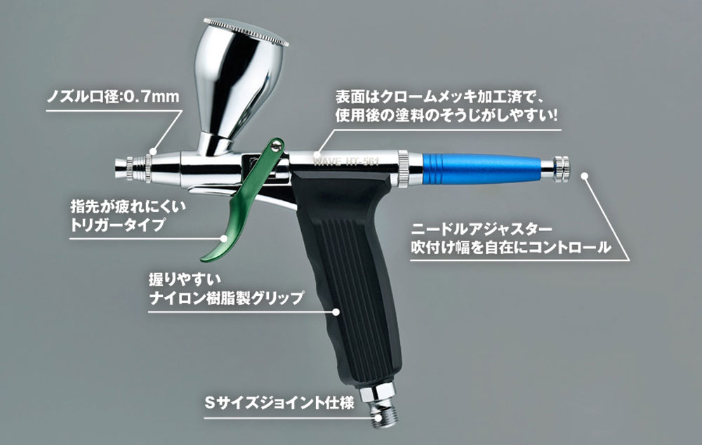 スーパーエアブラシ トリガータイプ 07 軽量アルミボディ エアブラシ (ウェーブ コンプレッサー・エアブラシ No.HT-561) 商品画像_1