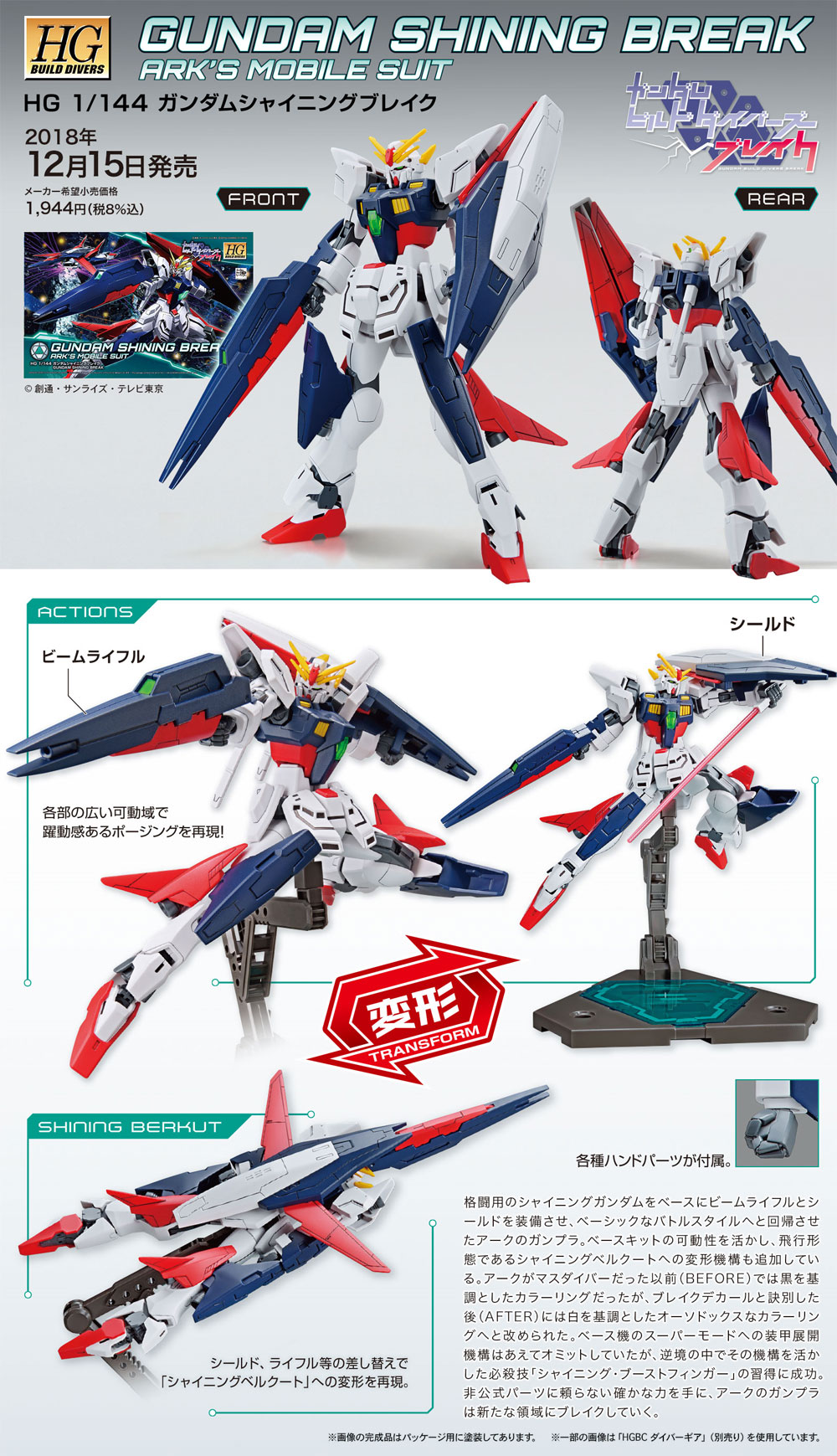 ガンダムシャイニングブレイク プラモデル (バンダイ HGBD ガンダムビルドダイバーズ No.022) 商品画像_4