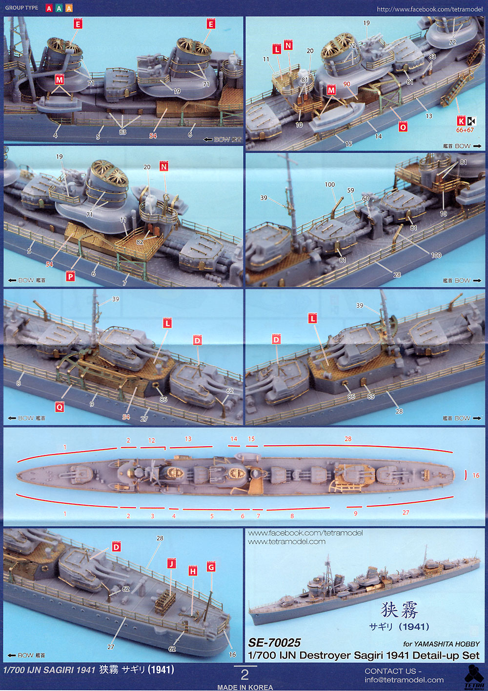 日本海軍 駆逐艦 狭霧 1941 ディテールアップセット (ヤマシタホビー用) エッチング (テトラモデルワークス 艦船 エッチングパーツ No.SE-70025) 商品画像_3