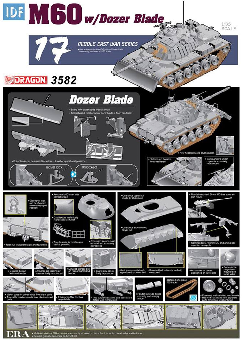 IDF M60 ERA w/ドーザーブレード プラモデル (ドラゴン 1/35 MIDDLE EAST WAR SERIES No.3582) 商品画像_2