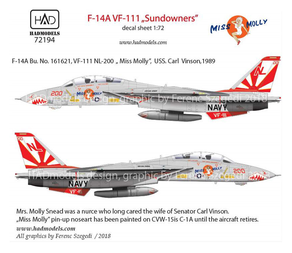 アメリカ海軍 F-14A トムキャット VF-111 サンダウナーズ ミス モーリー デカール デカール (HAD MODELS 1/72 デカール No.HAD72194) 商品画像_1