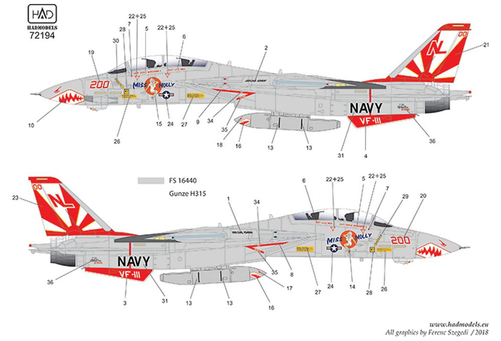 アメリカ海軍 F-14A トムキャット VF-111 サンダウナーズ ミス モーリー デカール デカール (HAD MODELS 1/72 デカール No.HAD72194) 商品画像_2