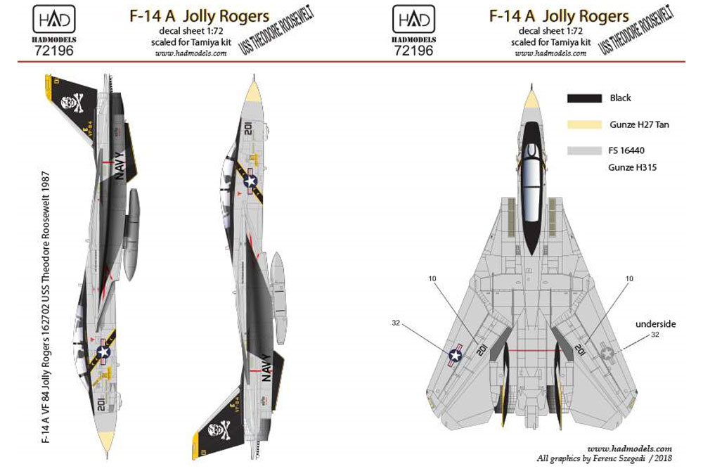 アメリカ海軍 F-14A トムキャット VF-84 ジョリーロジャーズ #201 ハイビジ デカール デカール (HAD MODELS 1/72 デカール No.HAD72196) 商品画像_2