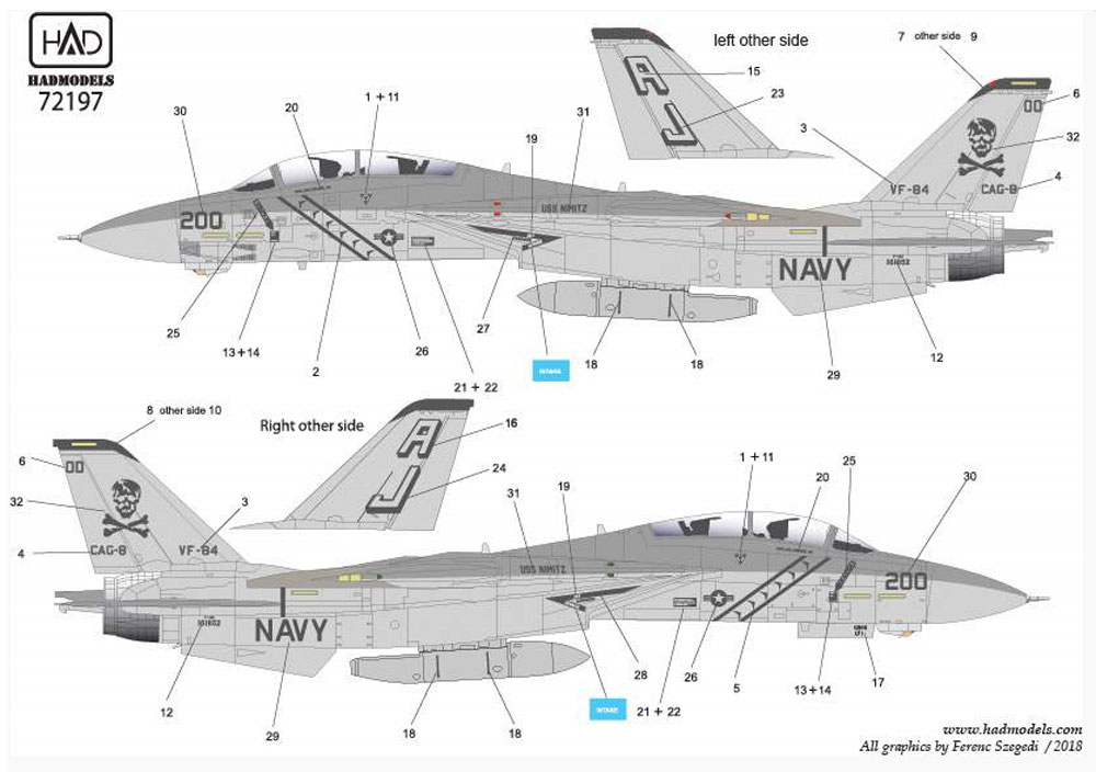 アメリカ海軍 F-14A トムキャット VF-84 ジョリーロジャーズ #200 ロービジ デカール デカール (HAD MODELS 1/72 デカール No.HAD72197) 商品画像_2