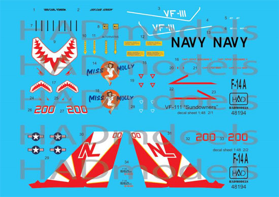 アメリカ海軍 F-14A トムキャット VF-111 サンダウナーズ ミス モーリー デカール デカール (HAD MODELS 1/48 デカール No.HAD48194) 商品画像