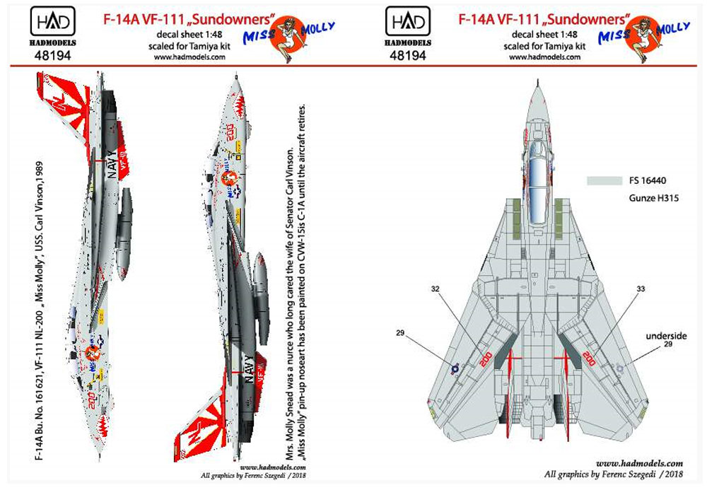アメリカ海軍 F-14A トムキャット VF-111 サンダウナーズ ミス モーリー デカール デカール (HAD MODELS 1/48 デカール No.HAD48194) 商品画像_2