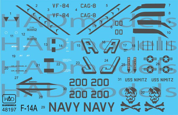 アメリカ海軍 F-14A トムキャット VF-84 ジョリーロジャーズ #200 ロービジ デカール デカール (HAD MODELS 1/48 デカール No.HAD48197) 商品画像