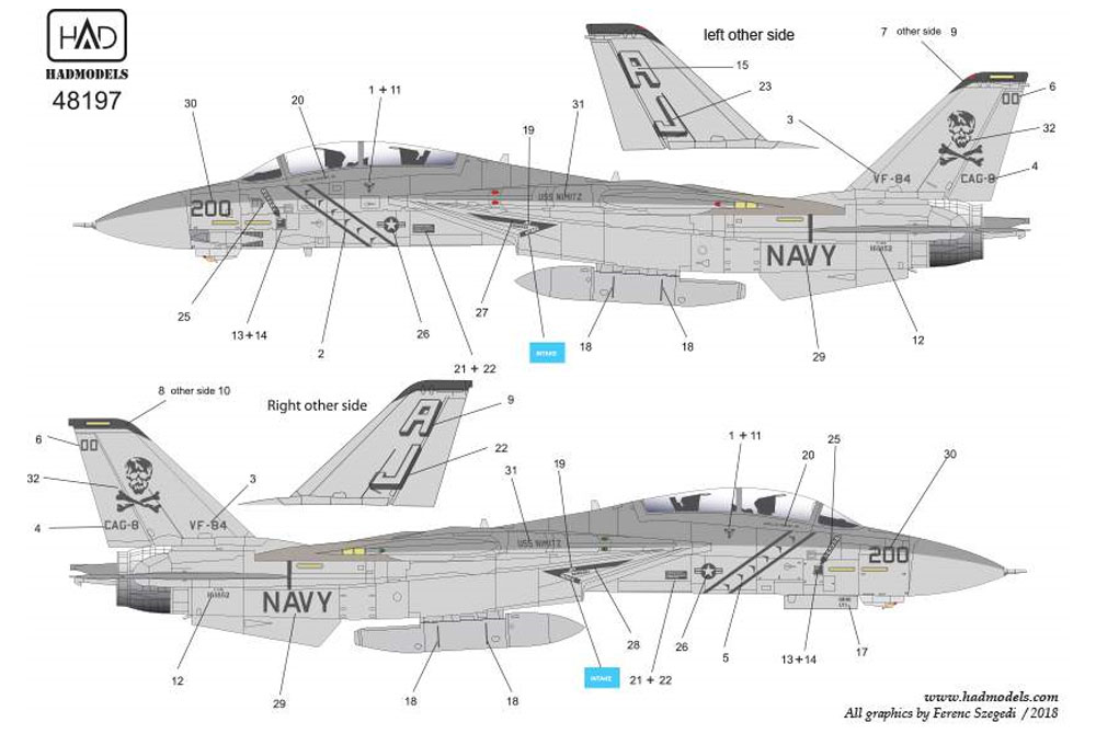 アメリカ海軍 F-14A トムキャット VF-84 ジョリーロジャーズ #200 ロービジ デカール デカール (HAD MODELS 1/48 デカール No.HAD48197) 商品画像_3