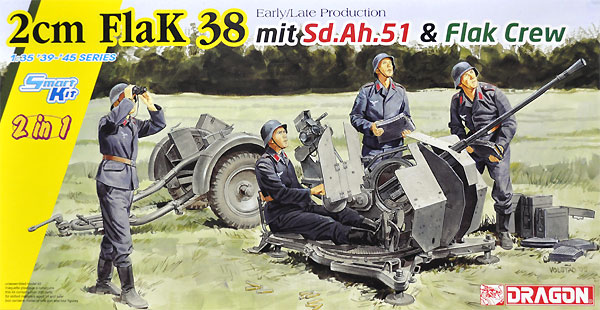 ドイツ 2cm Flak38 対空機関砲 初期/後期生産型 w/Sd.Ah.51 トレーラー & 対空機関砲砲兵 2in1 プラモデル (ドラゴン 1/35 39-45 Series No.6942) 商品画像