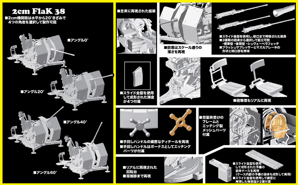 ドイツ 2cm Flak38 対空機関砲 初期/後期生産型 w/Sd.Ah.51 トレーラー & 対空機関砲砲兵 2in1 プラモデル (ドラゴン 1/35 39-45 Series No.6942) 商品画像_3