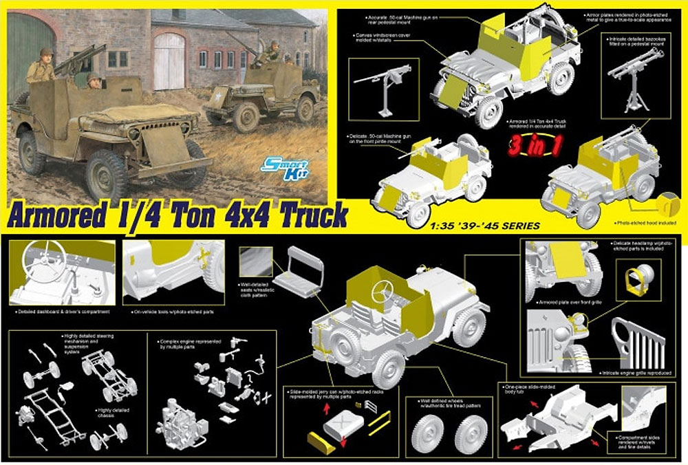 アメリカ 1/4トン 4×4 装甲トラック キャリバー50 機関銃付き 3in1 プラモデル (ドラゴン 1/35 '39-'45 Series No.6727) 商品画像_2