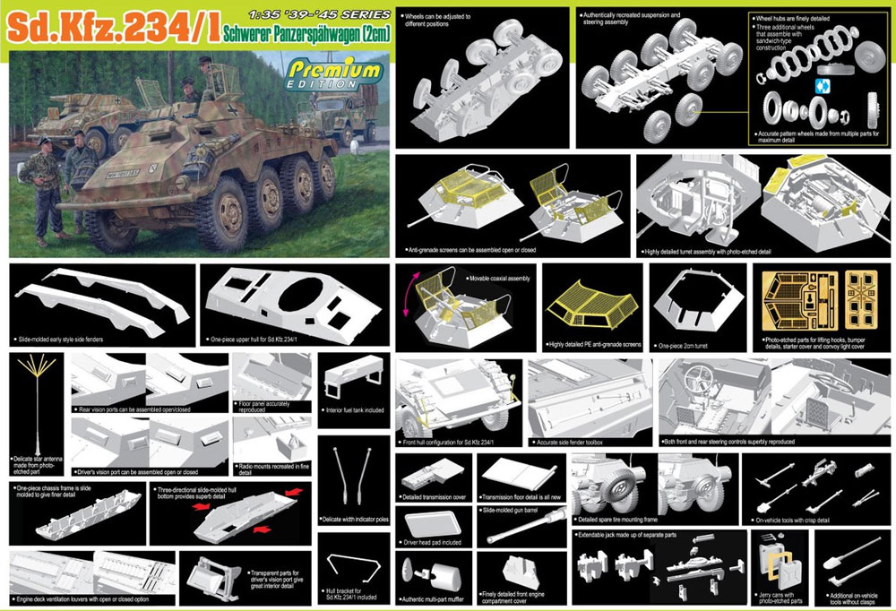 ドイツ Sd.kfz.234/1 8輪重装甲偵察車 2cm砲搭載型 プレミアムエディション プラモデル (ドラゴン 1/35 39-45 Series No.6879) 商品画像_2