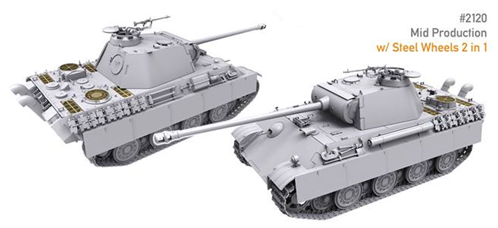 パンター A型 中期型 w/スチール ホイール 2 in 1 フルインテリア プラモデル (タコム 1/35 ミリタリー No.2120) 商品画像_2