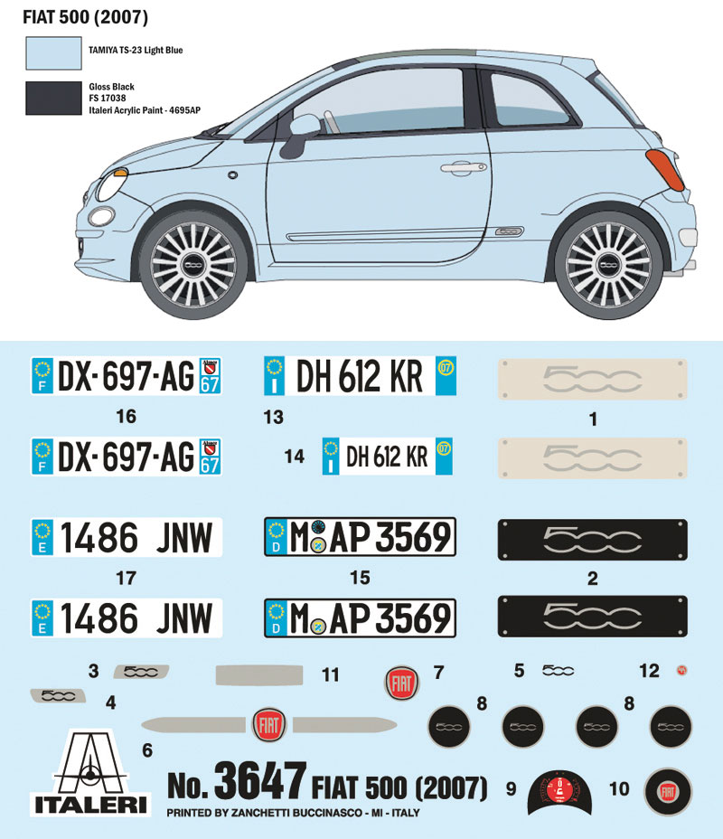 フィアット 500 2007 日本語説明書付き プラモデル (イタレリ 1/24 カーモデル No.3647) 商品画像_1