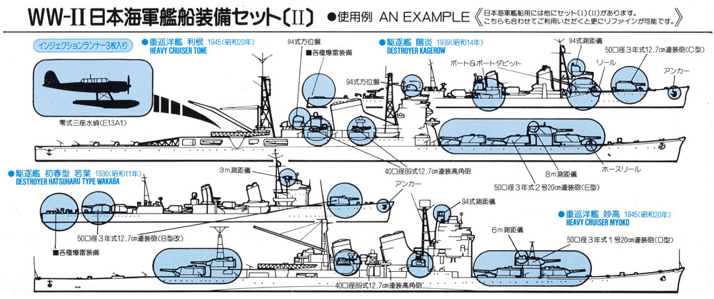 WW2 日本海軍艦船装備セット 2 真ちゅう製 20.3cm砲身 6本付き プラモデル (ピットロード スカイウェーブ E シリーズ No.E005B) 商品画像_1