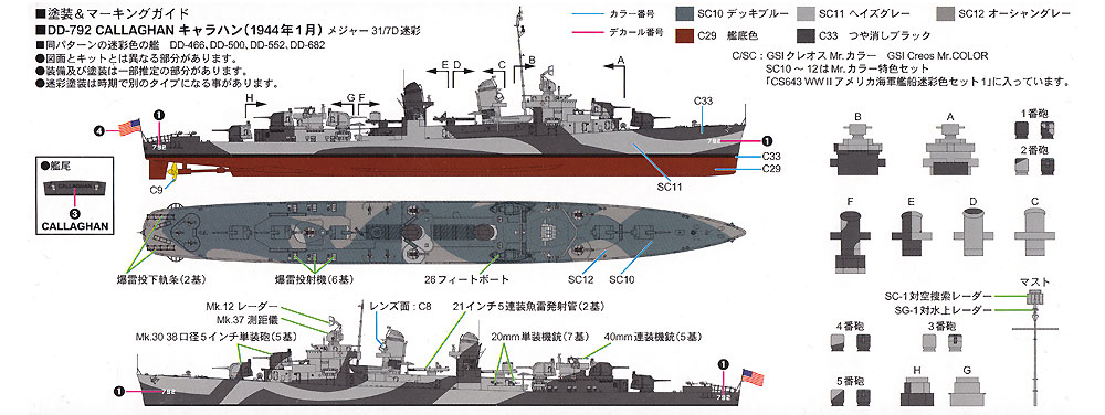 アメリカ海軍 フレッチャー級駆逐艦 DD-792 キャラハン プラモデル (ピットロード 1/700 スカイウェーブ W シリーズ No.W224) 商品画像_1