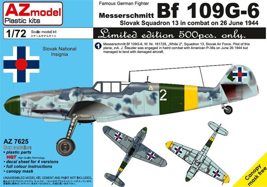 メッサーシュミット Bf109G-6 スロバキア リミテッドエディション プラモデル (AZ model 1/72 エアクラフト プラモデル No.AZ7625) 商品画像