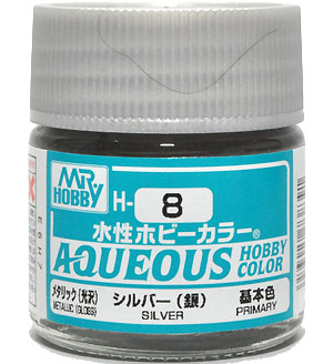 H-8 シルバー (銀） メタリック (光沢） 塗料 (GSIクレオス 水性ホビーカラー AQUEOUS No.H-008) 商品画像