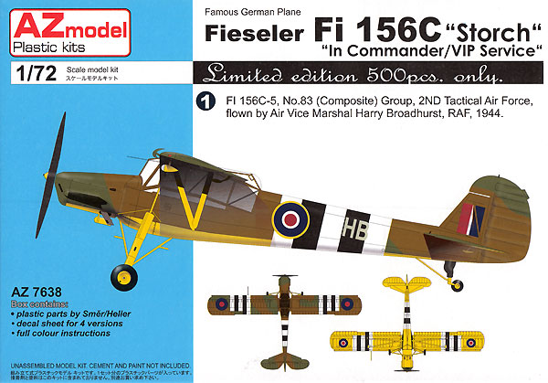 フィーゼラー Fi156C シュトルヒ 指揮官/VIP機 プラモデル (AZ model 1/72 エアクラフト プラモデル No.AZ7638) 商品画像