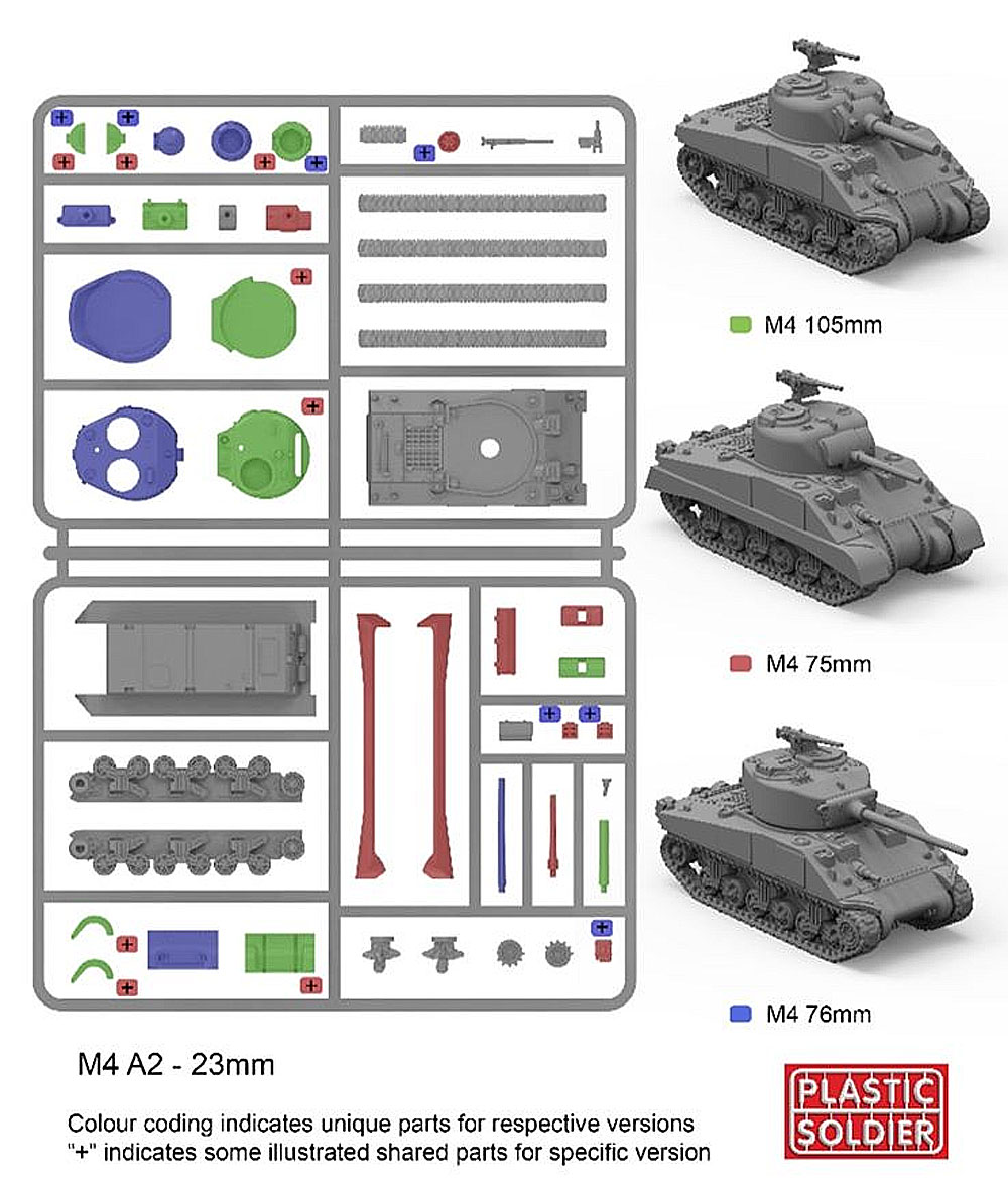 連合軍 M4A2 シャーマン 中戦車 75mm/76mm/105mm砲タイプ (3キット入) プラモデル (プラスチックソルジャー World War 2 No.WW2V20034) 商品画像_1