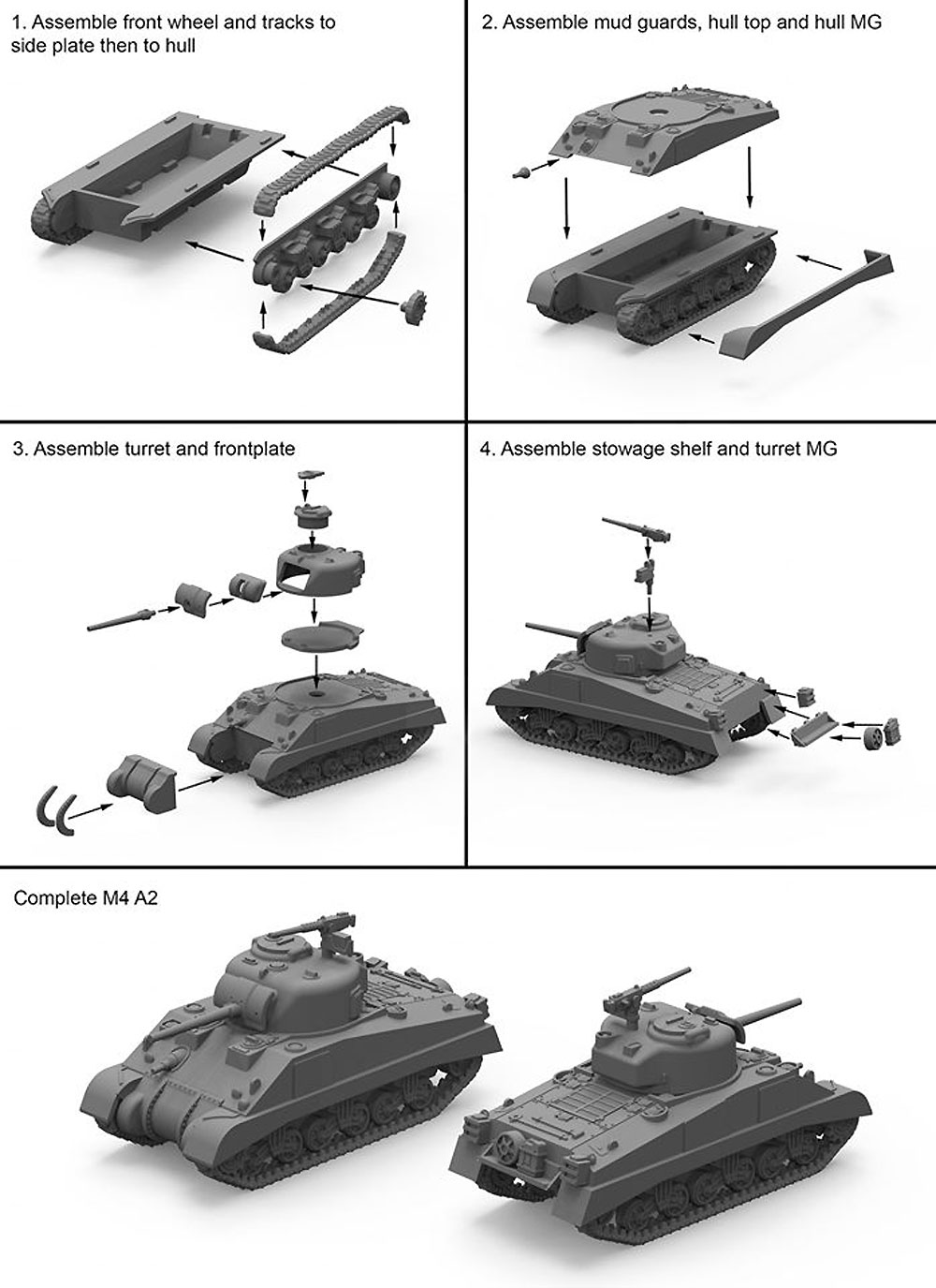 連合軍 M4A2 シャーマン 中戦車 75mm/76mm/105mm砲タイプ (3キット入) プラモデル (プラスチックソルジャー World War 2 No.WW2V20034) 商品画像_2