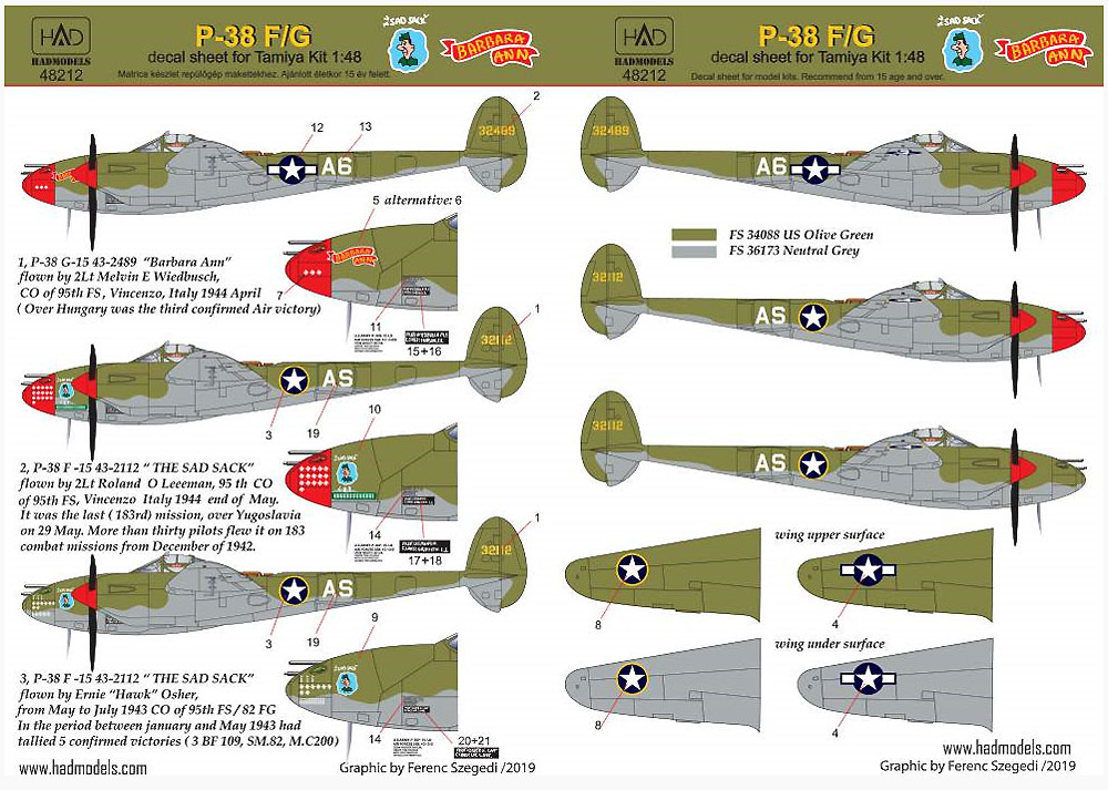 P-38F/G ライトニング デカール (タミヤ用) デカール (HAD MODELS 1/48 デカール No.HAD48212) 商品画像_1