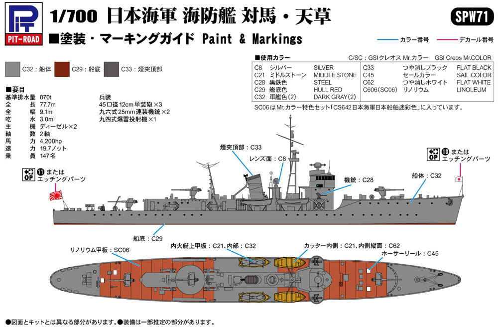 日本海軍 択捉型海防艦 対馬・天草 プラモデル (ピットロード 1/700 スカイウェーブ W シリーズ No.SPW071) 商品画像_1