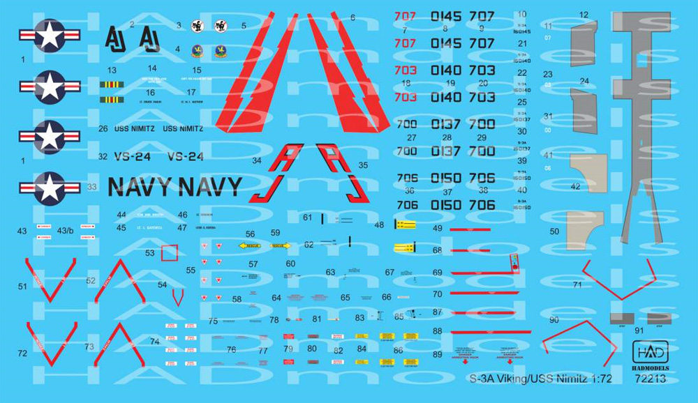 S-3A ヴァイキング VS-24 USS ニミッツ 1976-80 デカール デカール (HAD MODELS 1/72 デカール No.HAD72213) 商品画像_1