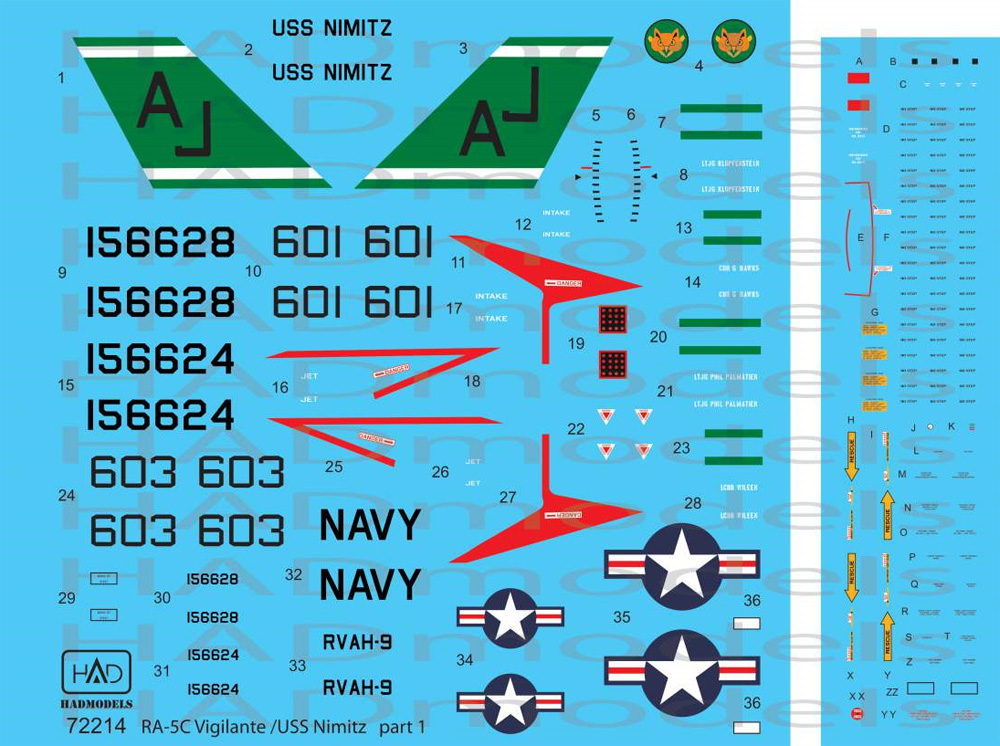 RA-5C ヴィジランティ USS ニミッツ RVAH-9 1975 デカール デカール (HAD MODELS 1/72 デカール No.HAD72214) 商品画像_1