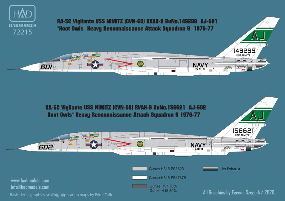 RA-5C ヴィジランティ USS ニミッツ RVAH-9 1976-77 デカール デカール (HAD MODELS 1/72 デカール No.HAD72215) 商品画像_2