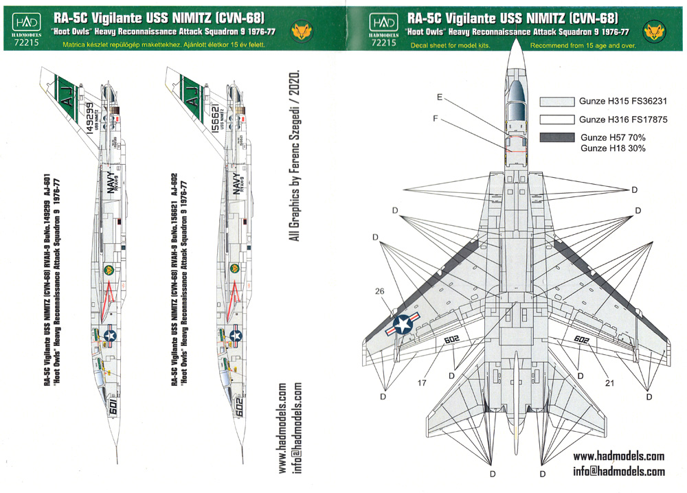 RA-5C ヴィジランティ USS ニミッツ RVAH-9 1976-77 デカール デカール (HAD MODELS 1/72 デカール No.HAD72215) 商品画像_3