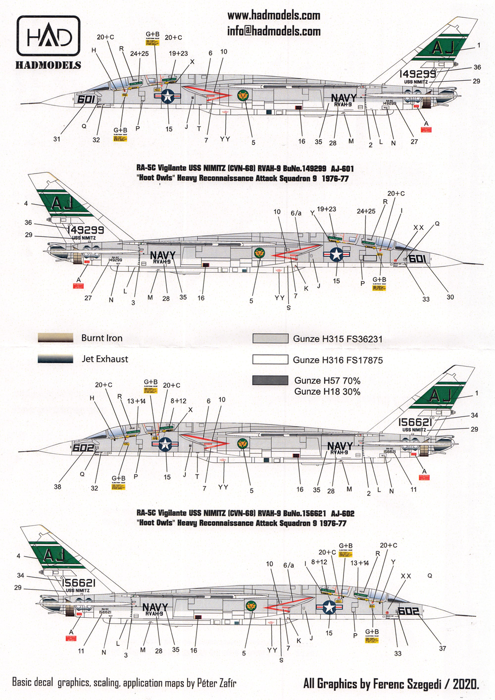 RA-5C ヴィジランティ USS ニミッツ RVAH-9 1976-77 デカール デカール (HAD MODELS 1/72 デカール No.HAD72215) 商品画像_4