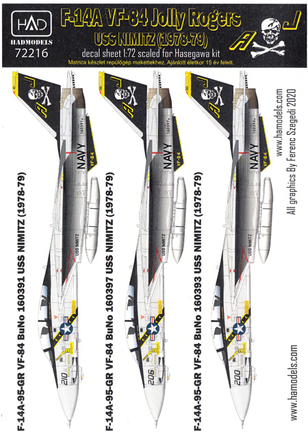 F-14A トムキャット VF-84 ジョリーロジャース USS ニミッツ 1978-79 デカール デカール (HAD MODELS 1/72 デカール No.HAD72216) 商品画像