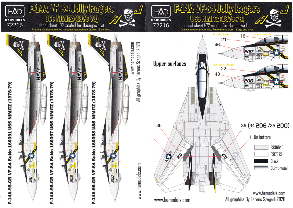 F-14A トムキャット VF-84 ジョリーロジャース USS ニミッツ 1978-79 デカール デカール (HAD MODELS 1/72 デカール No.HAD72216) 商品画像_2