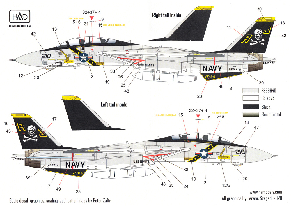 F-14A トムキャット VF-84 ジョリーロジャース USS ニミッツ 1978-79 デカール デカール (HAD MODELS 1/72 デカール No.HAD72216) 商品画像_3