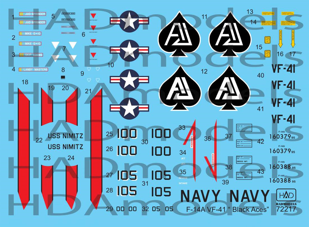 F-14A トムキャット VF-41ブラックエイセス USS ニミッツ デカール デカール (HAD MODELS 1/72 デカール No.HAD72217) 商品画像_1