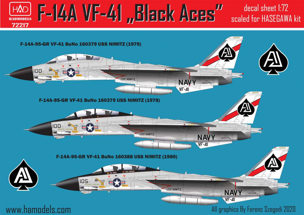 F-14A トムキャット VF-41ブラックエイセス USS ニミッツ デカール デカール (HAD MODELS 1/72 デカール No.HAD72217) 商品画像_2