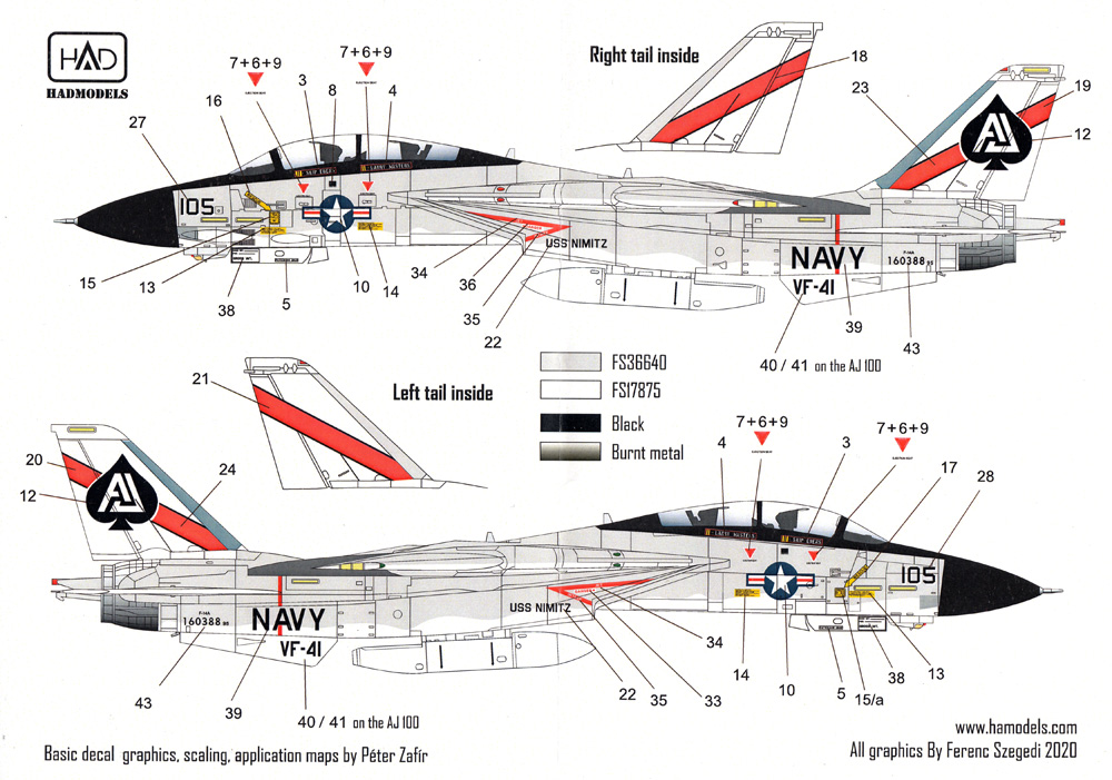 F-14A トムキャット VF-41ブラックエイセス USS ニミッツ デカール デカール (HAD MODELS 1/72 デカール No.HAD72217) 商品画像_4