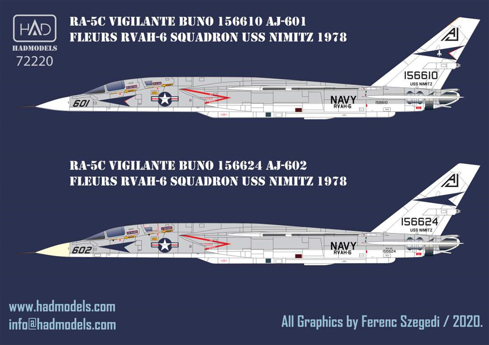 RA-5C ヴィジランティ USS ニミッツ RVAH-6 1978 デカール デカール (HAD MODELS 1/72 デカール No.HAD72220) 商品画像_2