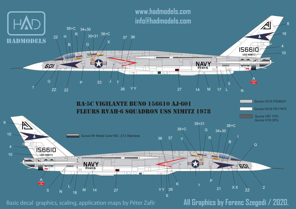RA-5C ヴィジランティ USS ニミッツ RVAH-6 1978 デカール デカール (HAD MODELS 1/72 デカール No.HAD72220) 商品画像_4