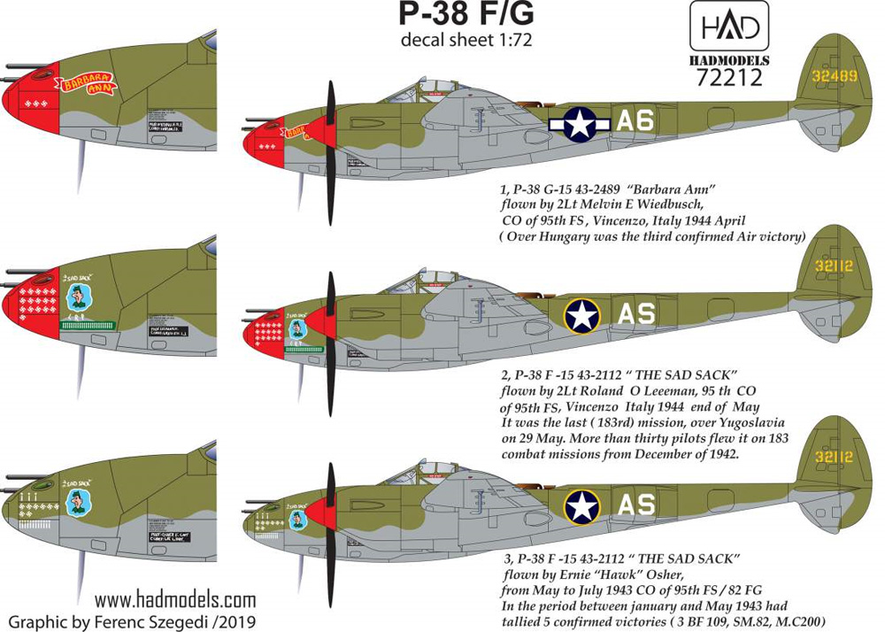 P-38F/G ライトニング THE SAD SACK / BARBARA ANN デカール デカール (HAD MODELS 1/72 デカール No.HAD72212) 商品画像_3