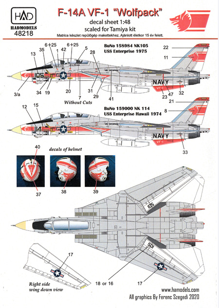 F-14A トムキャット VF-1 ウルフパック USS エンタープライズ デカール デカール (HAD MODELS 1/48 デカール No.HAD48218) 商品画像