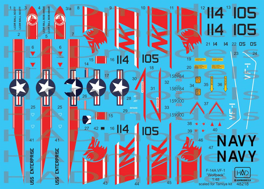 F-14A トムキャット VF-1 ウルフパック USS エンタープライズ デカール デカール (HAD MODELS 1/48 デカール No.HAD48218) 商品画像_1