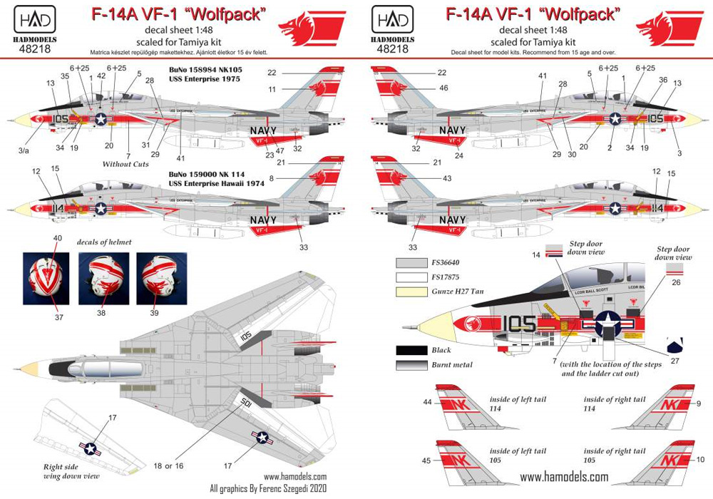 F-14A トムキャット VF-1 ウルフパック USS エンタープライズ デカール デカール (HAD MODELS 1/48 デカール No.HAD48218) 商品画像_2