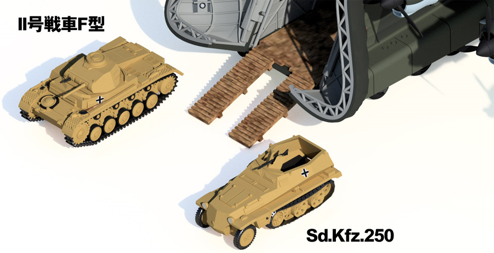 ドイツ空軍 輸送機 Me323E-2 ギガント 2号戦車F型、Sd.Kfz.250 ハーフトラック 各1両付き プラモデル (ピットロード SN 航空機 プラモデル No.SN023SP) 商品画像_4