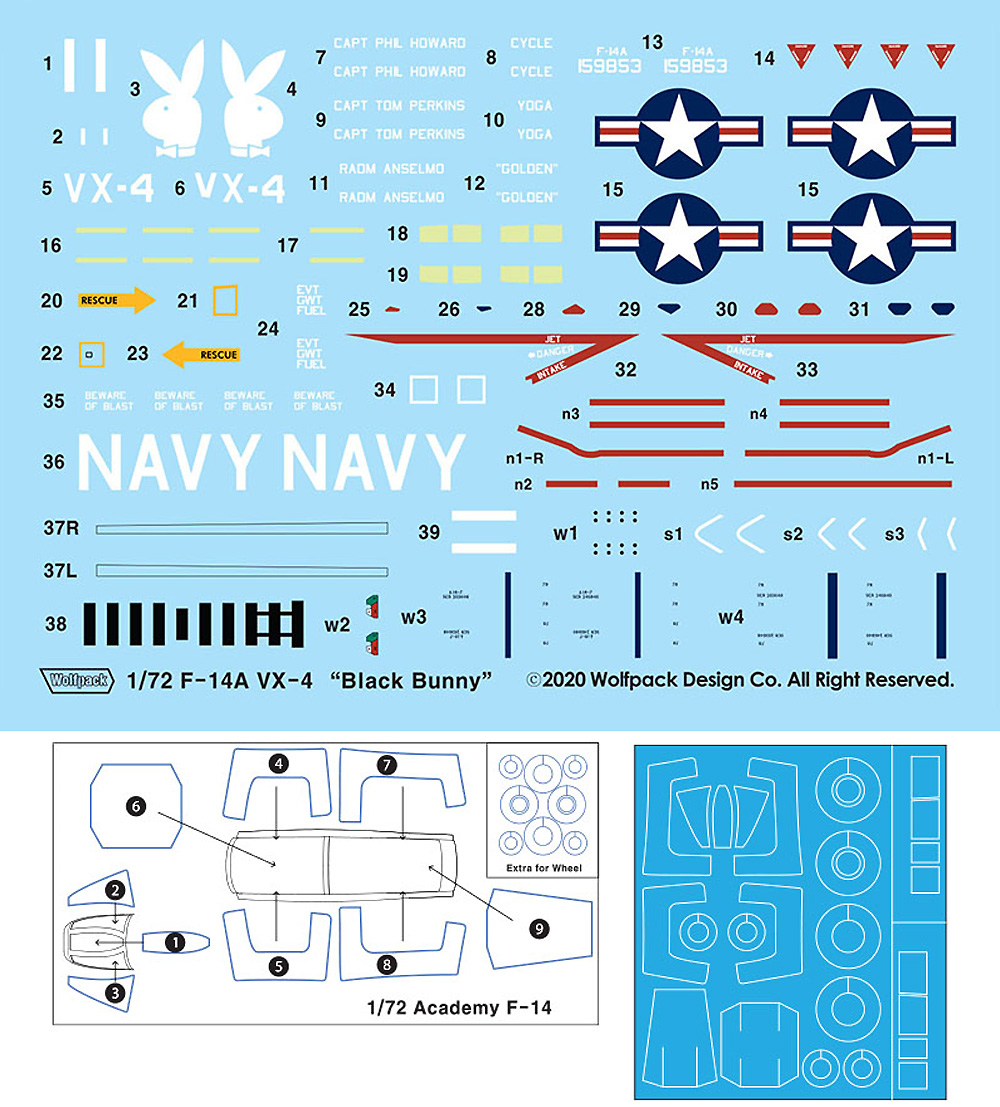 F-14A トムキャット Part 1 VX-4 エヴァリュエイーターズ ヴァンディ 1 (アカデミー用) デカール (ウルフパック 1/72 デカール (WD) No.WD72009) 商品画像_1
