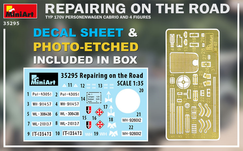 エンジン修復中 ドイツ 170V パーソネンワーゲンカブリオレ + 兵士 プラモデル (ミニアート 1/35 WW2 ミリタリーミニチュア No.35295) 商品画像_1