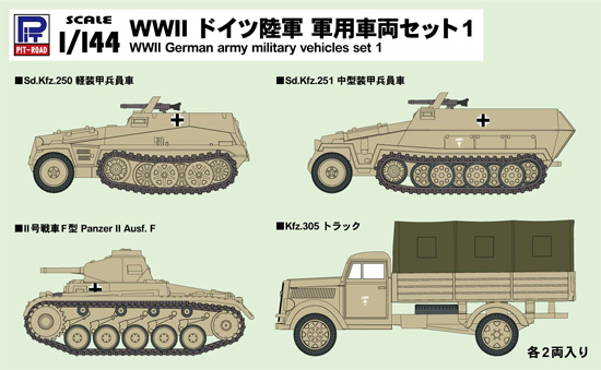 WW2 ドイツ陸軍 軍用車両セット 1 プラモデル (ピットロード 1/144 スモールグランドアーマー シリーズ No.SGK002) 商品画像