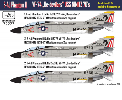 F-4J ファントム 2 VF-74 ビ・デビラーズ USS ニミッツ 1970年代 パート 1 デカール デカール (HAD MODELS 1/72 デカール No.72223) 商品画像