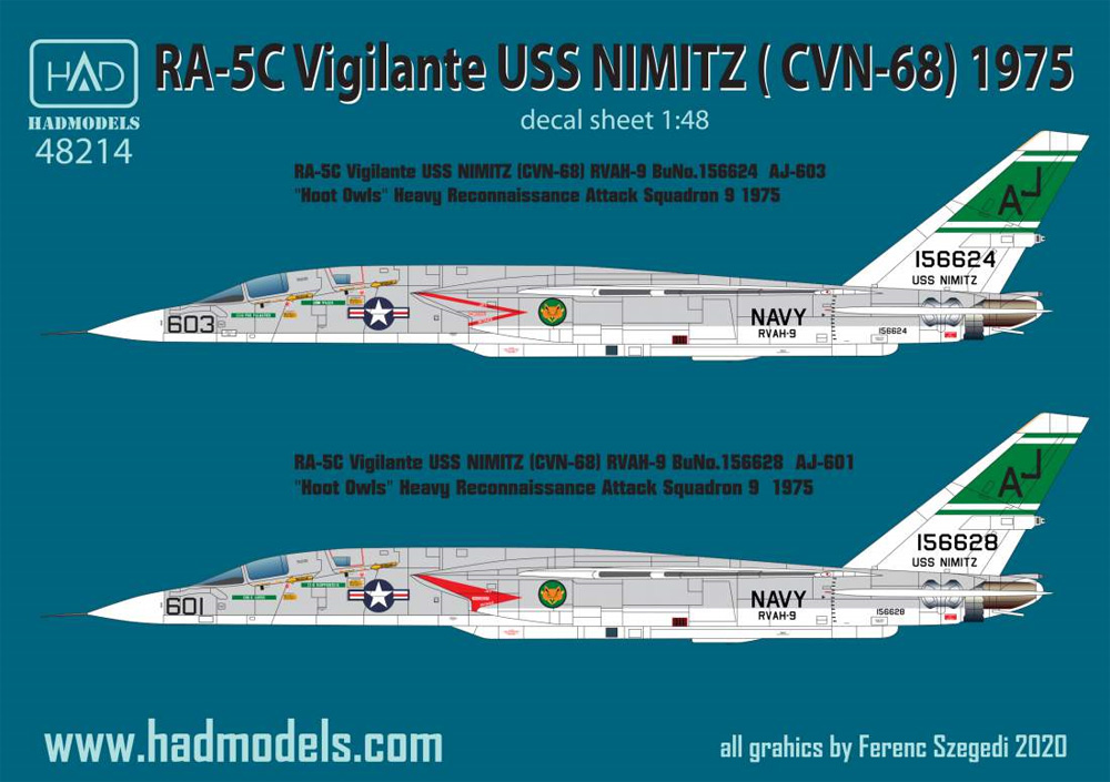 RA-5C ヴィジランティ RVAH-9 USS ニミッツ 1975年 デカール デカール (HAD MODELS 1/48 デカール No.48214) 商品画像_1